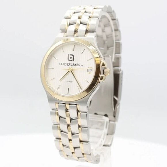 Vintage Land o' Lakes Tapesty Dial Men's Quartz Wristwatch Stainless Steel - Picture 1 of 5